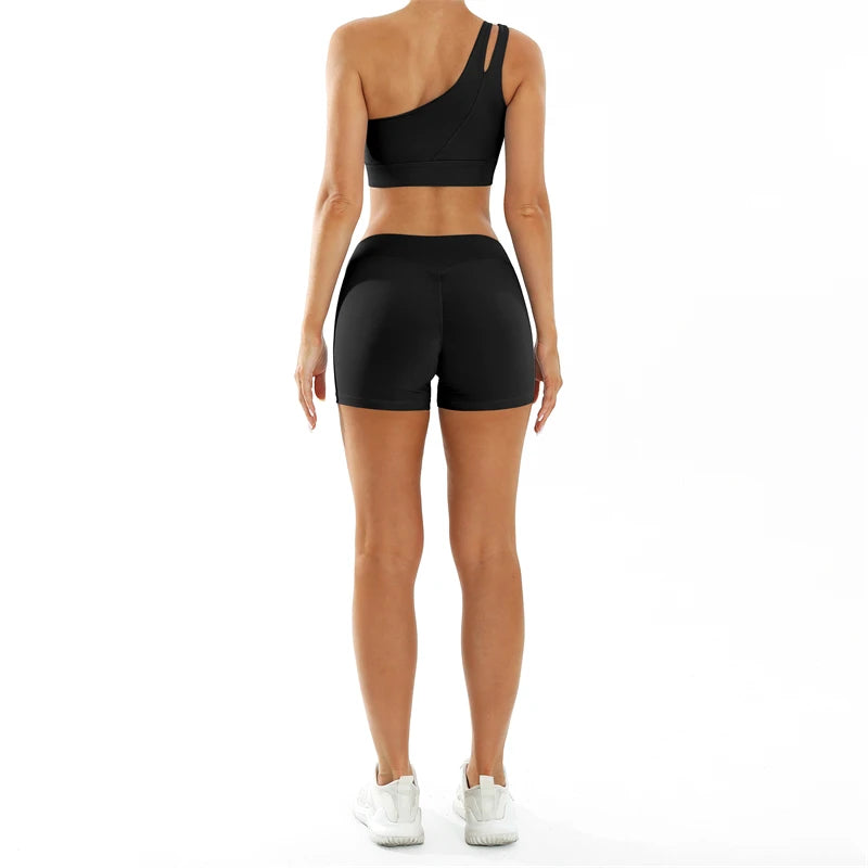 CLAIRE SET - ONE SHOULDER SPORTS BRA & SCRUNCH SHORTS