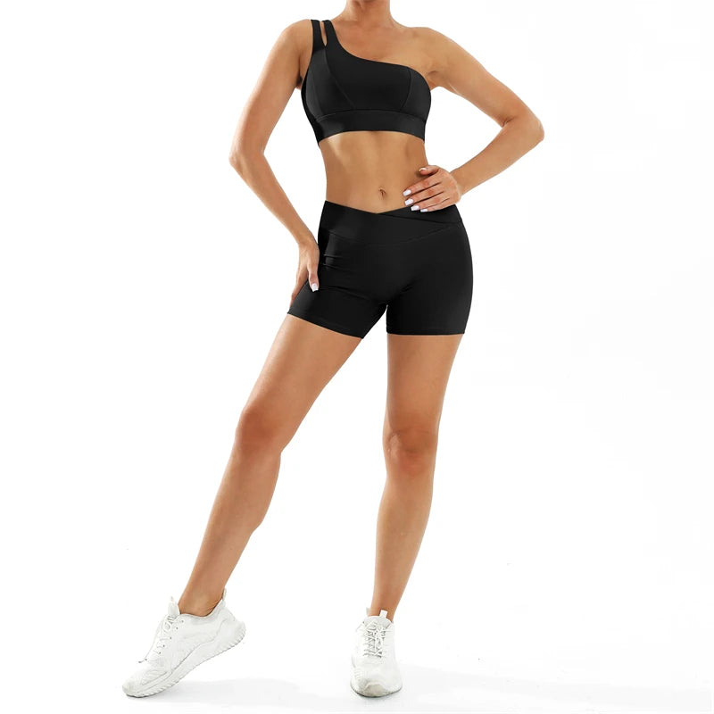CLAIRE SET - ONE SHOULDER SPORTS BRA & SCRUNCH SHORTS