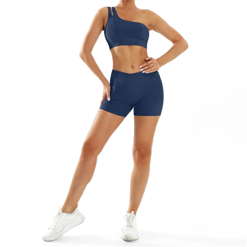 CLAIRE SET - ONE SHOULDER SPORTS BRA & SCRUNCH SHORTS