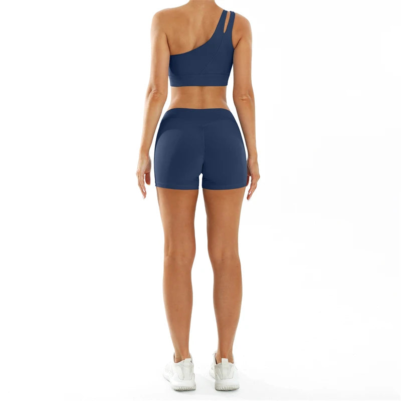 CLAIRE SET - ONE SHOULDER SPORTS BRA & SCRUNCH SHORTS
