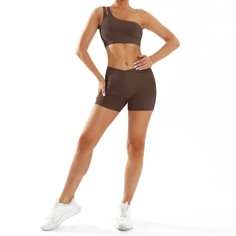 CLAIRE SET - ONE SHOULDER SPORTS BRA & SCRUNCH SHORTS