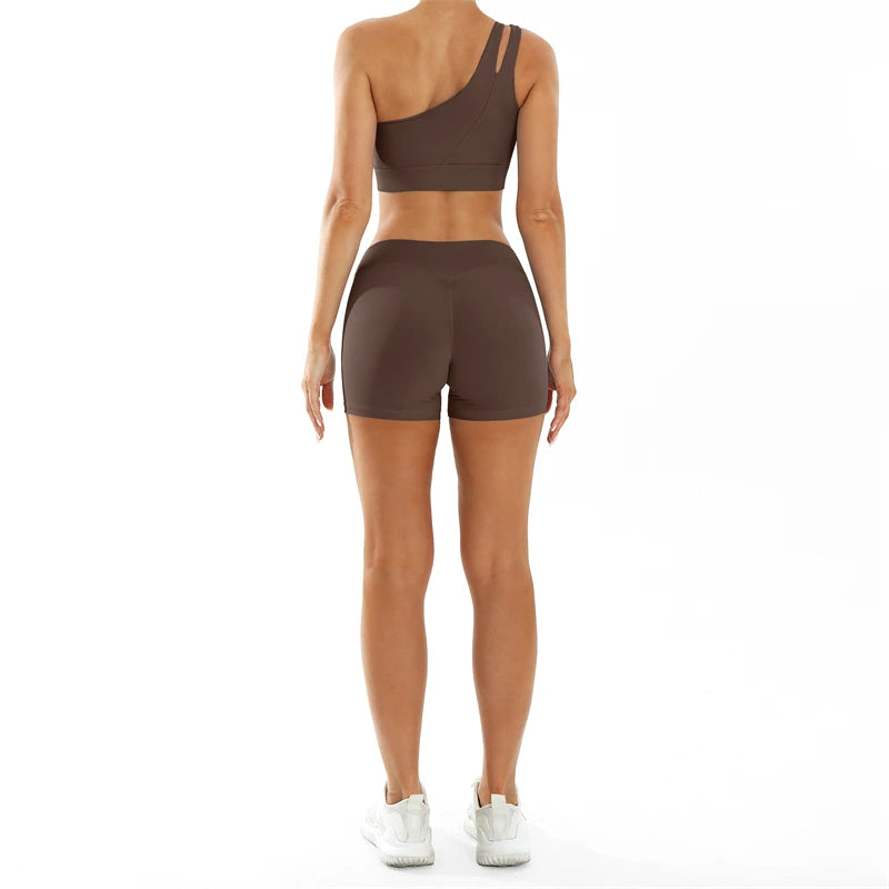 CLAIRE SET - ONE SHOULDER SPORTS BRA & SCRUNCH SHORTS