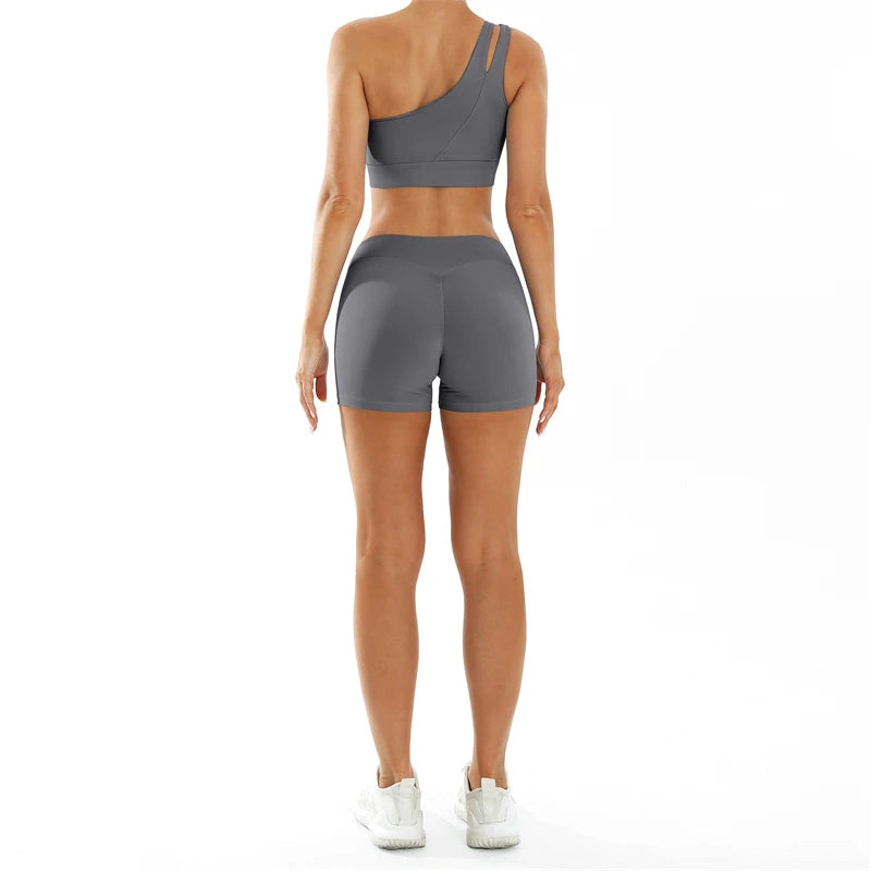 CLAIRE SET - ONE SHOULDER SPORTS BRA & SCRUNCH SHORTS