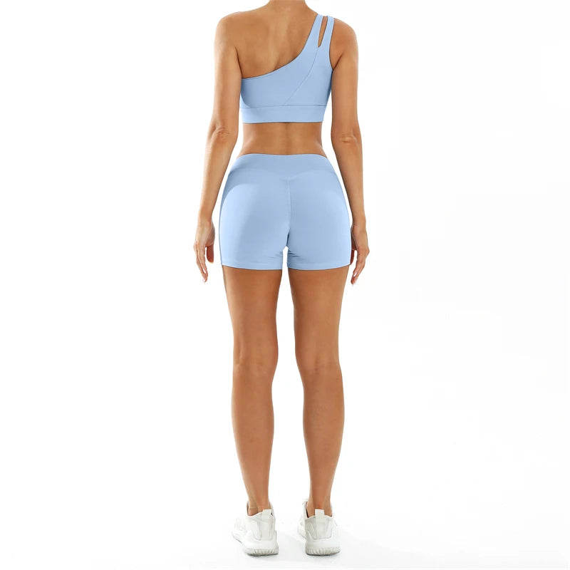 CLAIRE SET - ONE SHOULDER SPORTS BRA & SCRUNCH SHORTS