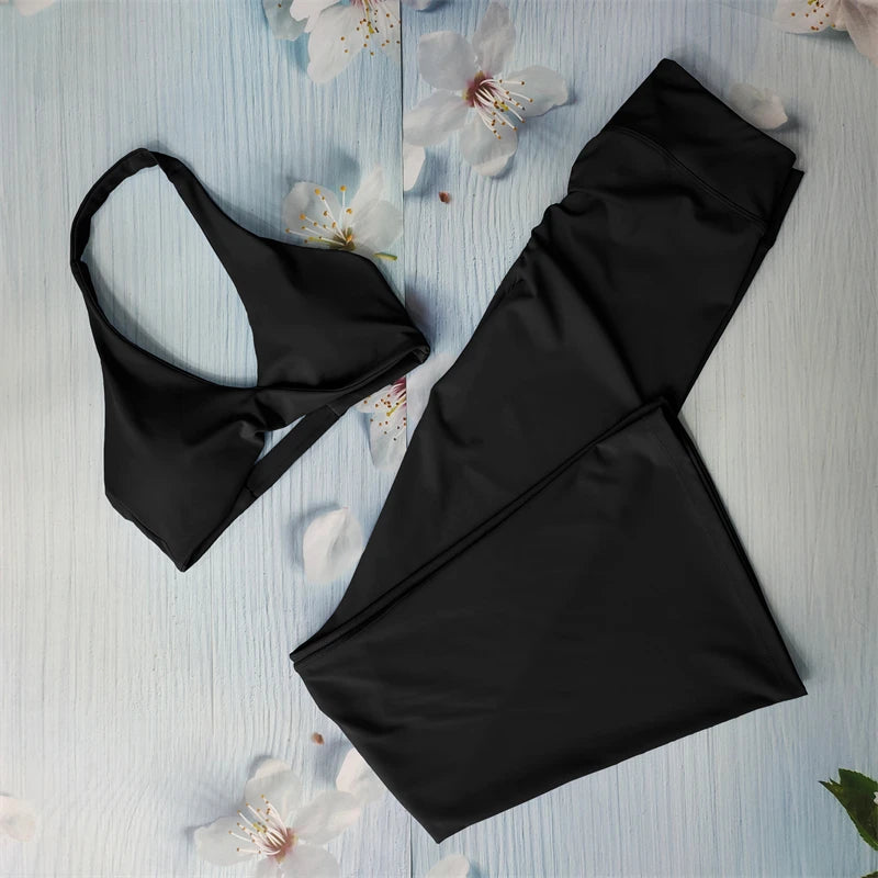 DANIELLE SET - BLACK Twist Halter Bra & Scrunch Leggings