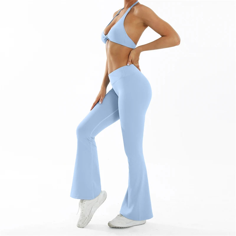 DANIELLE SET - LIGHT BLUE Twist Halter Bra & Scrunch Leggings