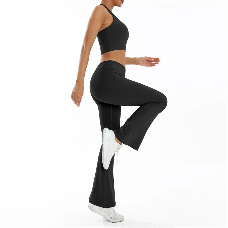 ELLA SET - BLACK Halter Bra & Scrunch Flared Leggings