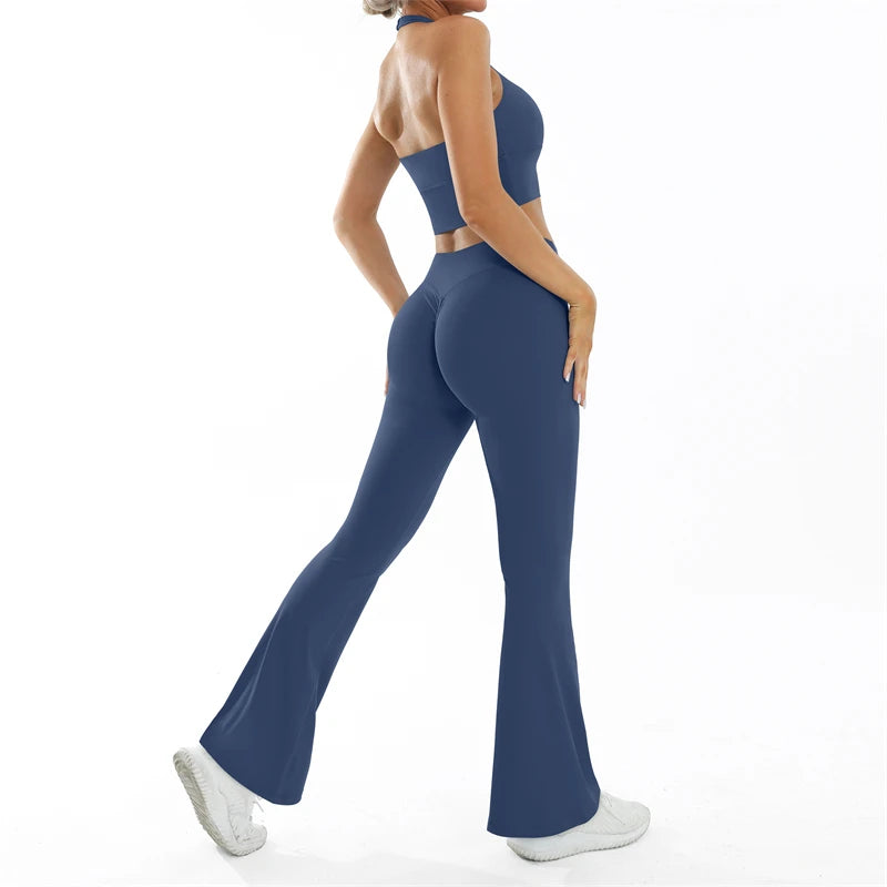 ELLA SET - NAVY Halter Bra & Scrunch Flared Leggings