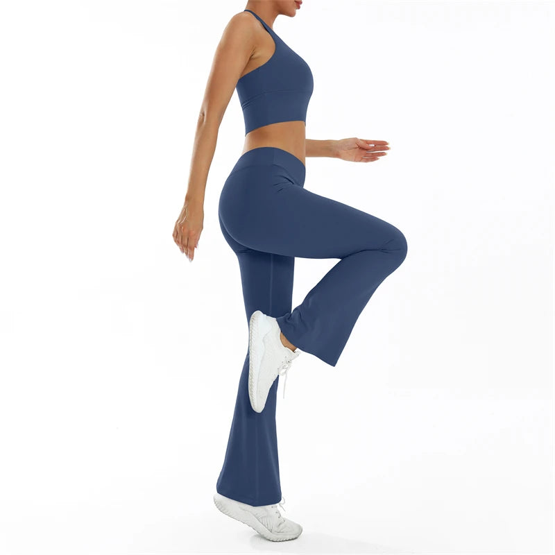 ELLA SET - NAVY Halter Bra & Scrunch Flared Leggings