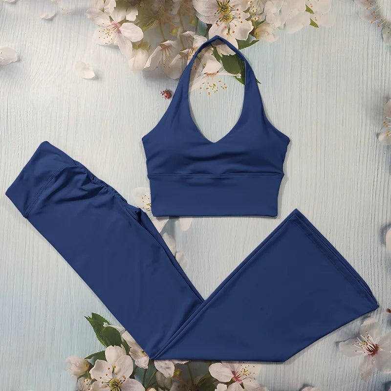 ELLA SET - NAVY Halter Bra & Scrunch Flared Leggings