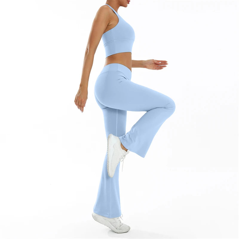 ELLA SET - LIGHT BLUE Halter Bra & Scrunch Flared Leggings