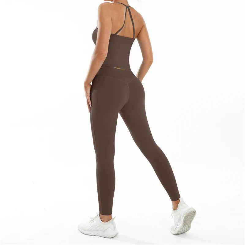 EMILY SET - BROWN Tank Top & Scrunch Leggings