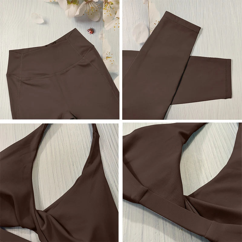 NOA SET - BROWN Twist Halter Bra & Scrunch Leggings