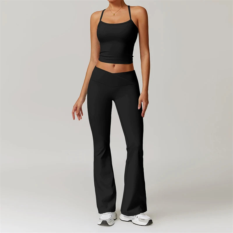 AMARA SET  - BROWN Tank Top & Flared Leggings