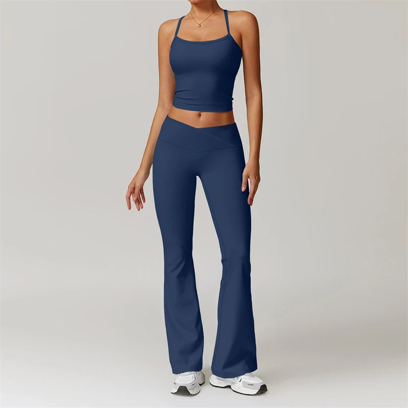 AMARA SET  - BROWN Tank Top & Flared Leggings