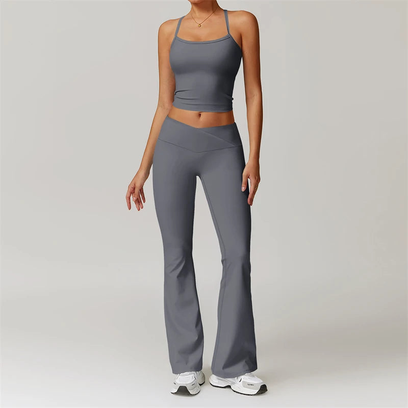 AMARA SET - NAVY Tank Top & Flared Leggings