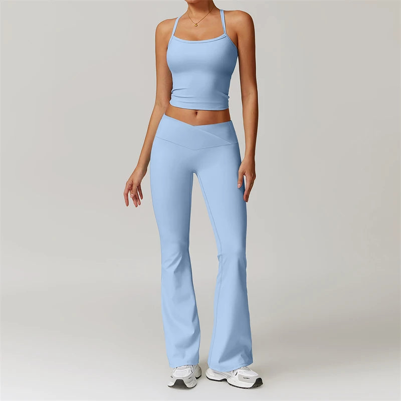 AMARA SET  - BLACK Tank Top & Flared Leggings