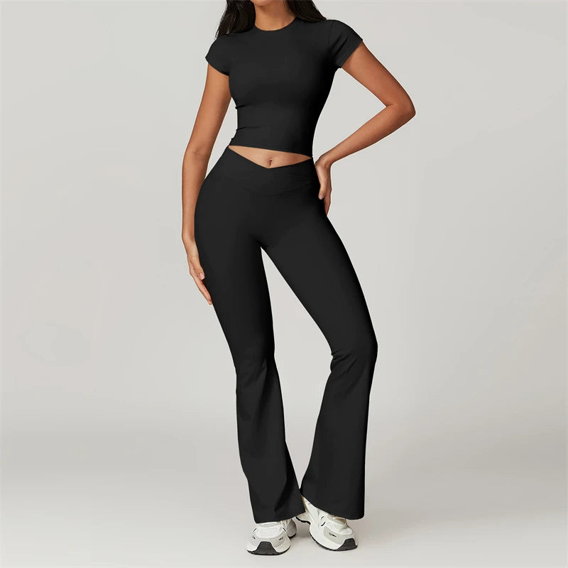 CHLOE SET - GREY Sports T-shirt & Scrunch Flared Leggings