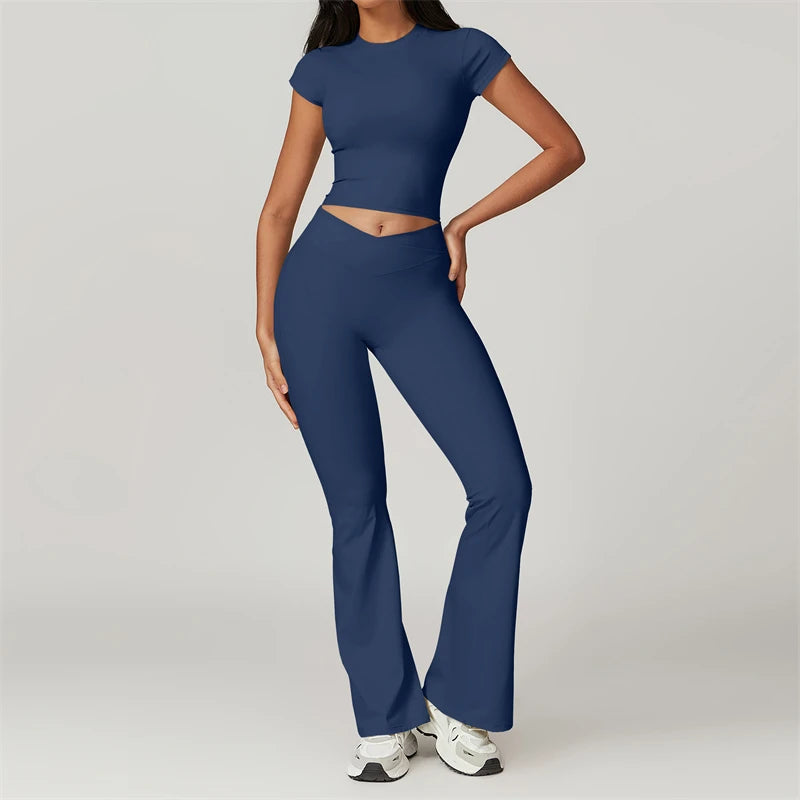 CHLOE SET - GREY Sports T-shirt & Scrunch Flared Leggings