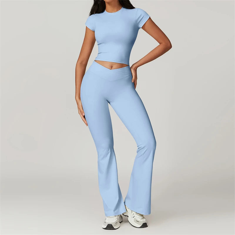 CHLOE SET - GREY Sports T-shirt & Scrunch Flared Leggings