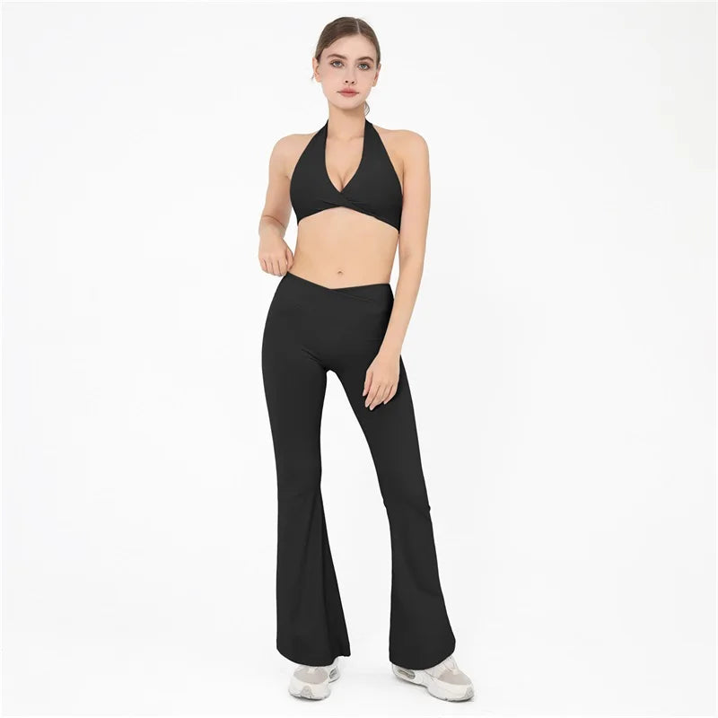 DANIELLE SET - BLACK Twist Halter Bra & Scrunch Leggings