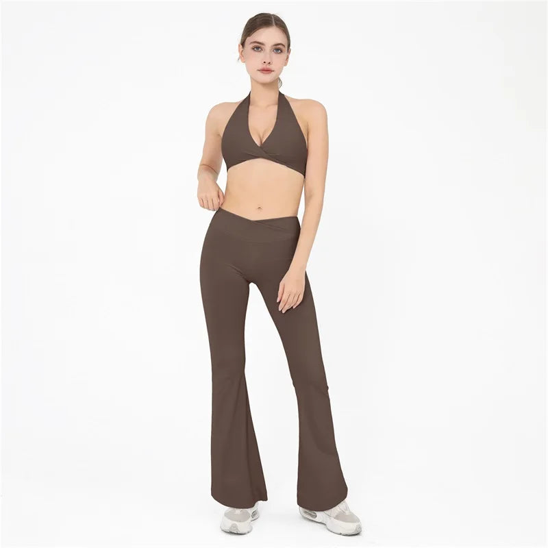 DANIELLE SET - BROWN Twist Halter Bra & Scrunch Leggings
