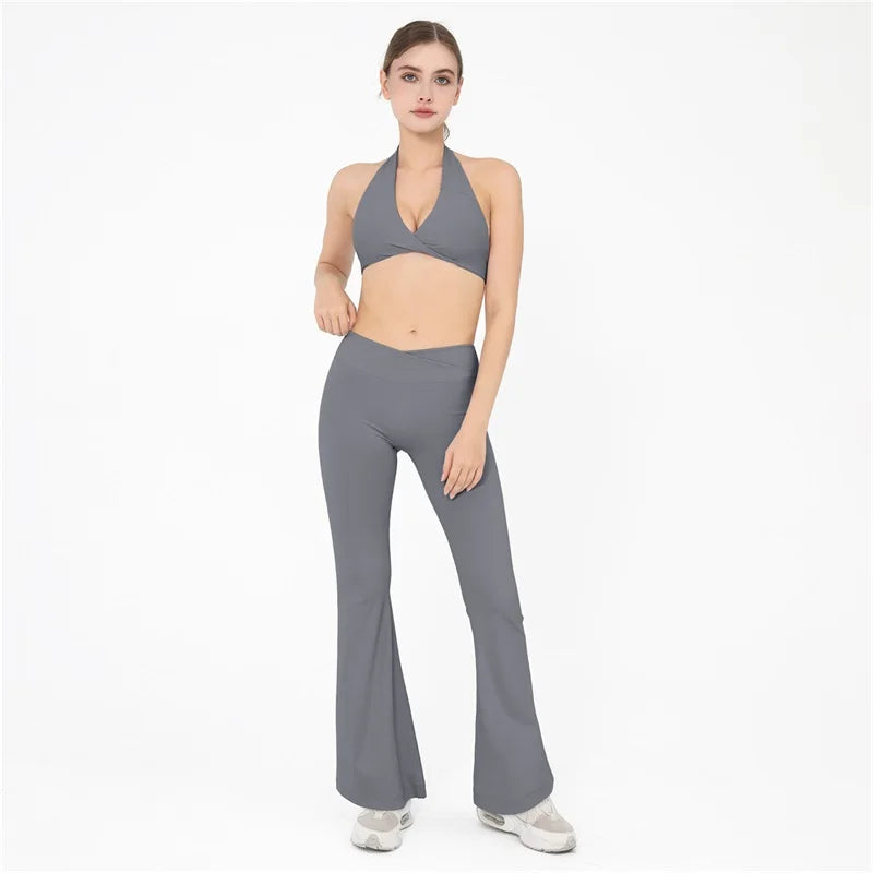 DANIELLE SET - GREY Twist Halter Bra & Scrunch Leggings