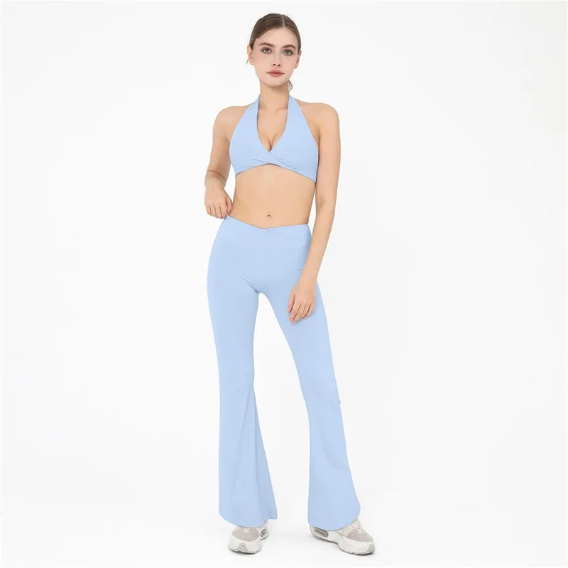 DANIELLE SET - LIGHT BLUE Twist Halter Bra & Scrunch Leggings