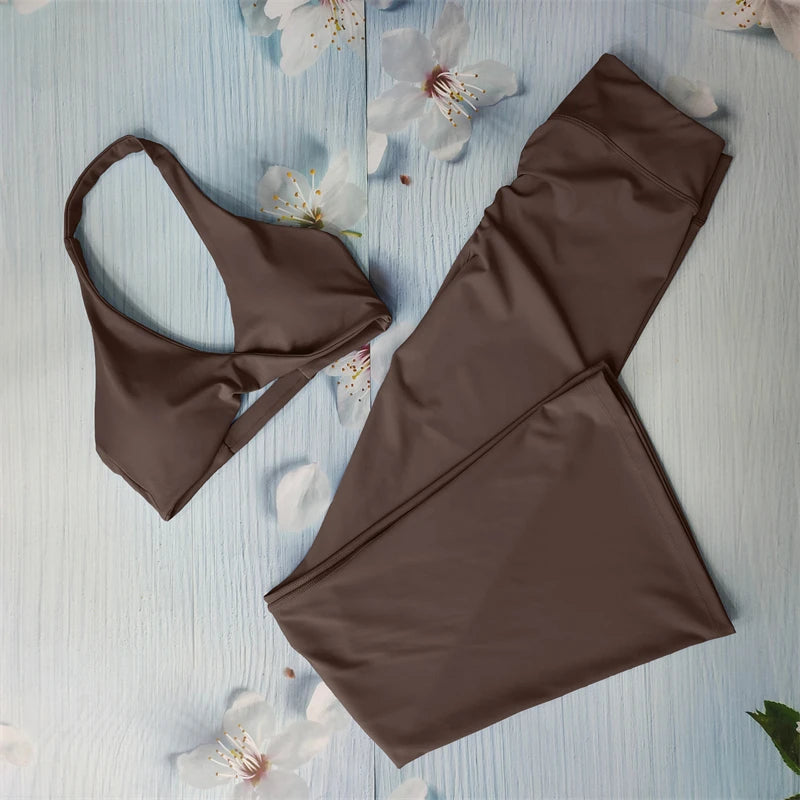 DANIELLE SET - BROWN Twist Halter Bra & Scrunch Leggings