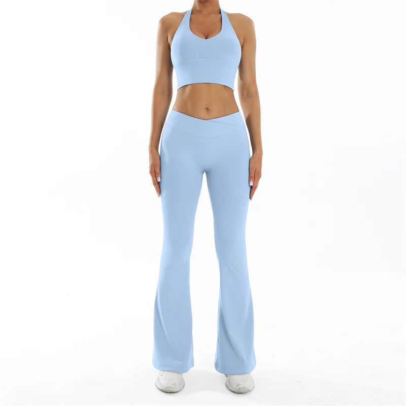 ELLA SET - BLACK Halter Bra & Scrunch Flared Leggings