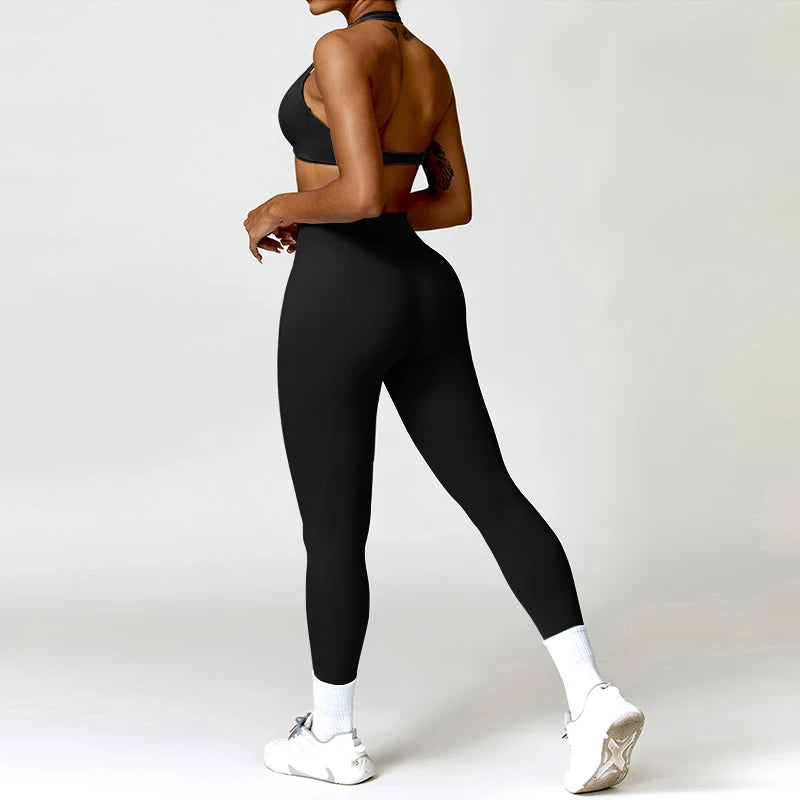 NOA SET - BROWN Twist Halter Bra & Scrunch Leggings