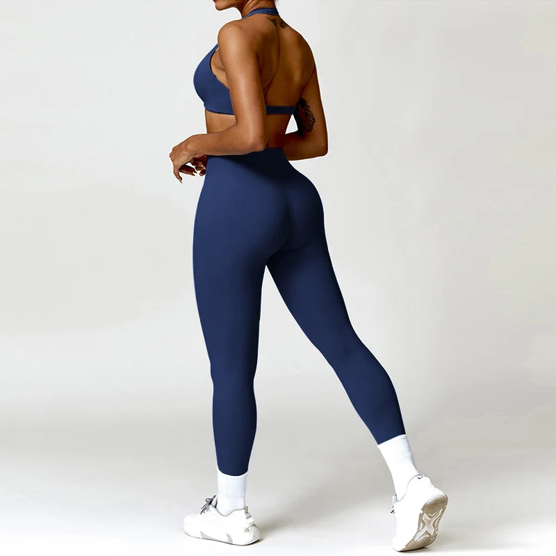 NOA SET - LIGHT BLUE Twist Halter Bra & Scrunch Leggings